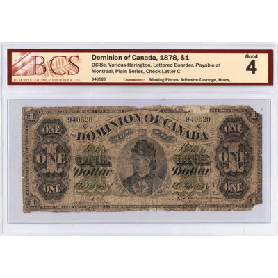 SOLD $1 1878 Dominion of Canada Note Payable at Montreal DC-8e - BCS G-4