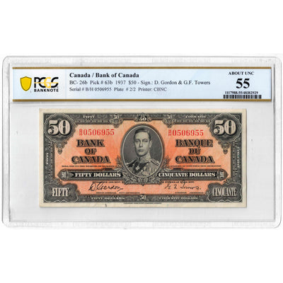 $50 1937 Bank of Canada Note Gordon-Towers B/H Prefix BC-26b - PCGS AU-55