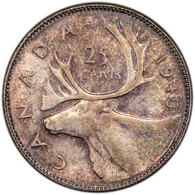 Canada 1945 25 Cents Quarter Silver Coin - MS-60
