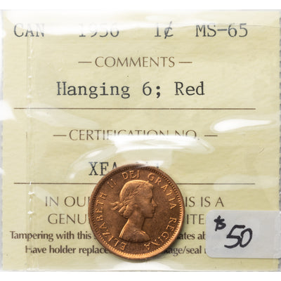 SOLD Canada 1956 Hanging 6 1 Small Cent Coin - ICCS MS-65 Red