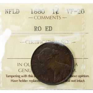 SOLD Newfoundland 1880 Round 0 Even Date 1 Cent Coin - ICCS VF-20