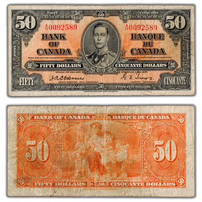 SOLD $50 1937 Bank of Canada Note Osborne Signature BC-26a - VG/F