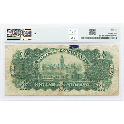 SOLD $1 1898 Dominion of Canada Note Series Q DC-13c - PMG F-15 Ink