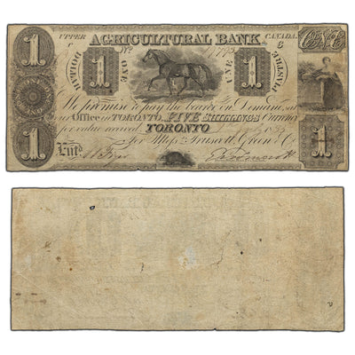 SOLD $1 1835 Agricultural Bank Toronto Canada Note #20-12-02-02