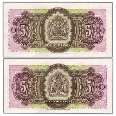 Bermuda 1957 5 Five Shillings Notes P #18b - 2 Consecutive Ch UNC