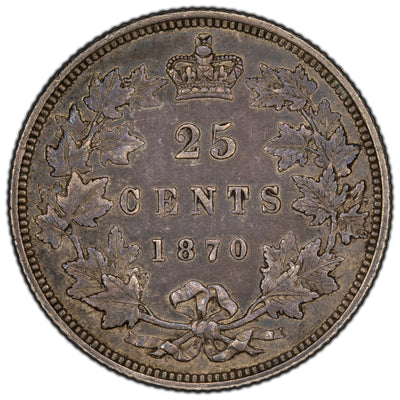 SOLD Canada 1870 Obv 1 25 Cents Quarter Silver Coin - EF-45
