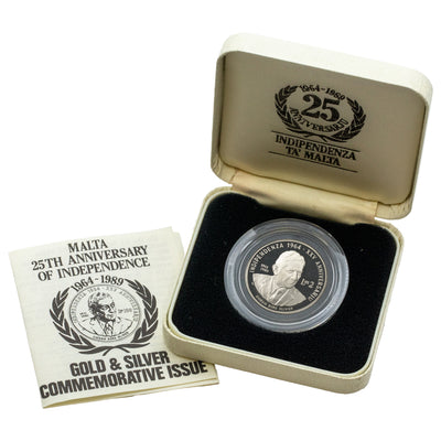Malta 1989 2 Liri Sterling Silver Proof Coin - 25th Anniversary of Independence