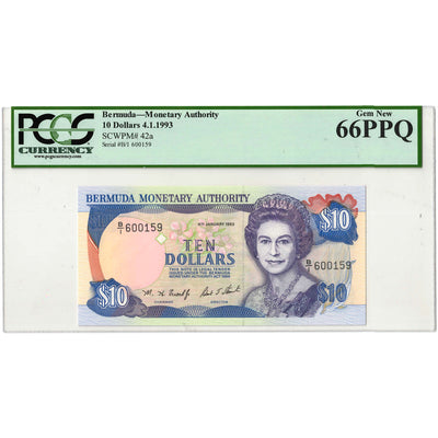 Bermuda 1993 $10 Ten Dollars Note P#42a - PCGS UNC-66 PPQ