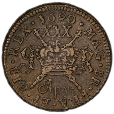 SOLD Ireland 1690 April James II 1/2 Crown Gun Money Coin