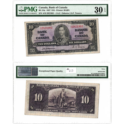 $10 1937 Bank of Canada Note Osborne Signature BC-24a - PMG VF-30 EPQ