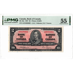 $2 1937 Bank of Canada Note Osborne Signature BC-22a - PMG AU-55