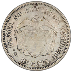 Colombia 1874 50 Centavos Silver Coin