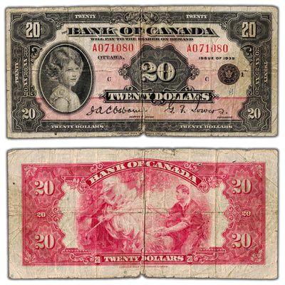 SOLD $20 1935 Bank of Canada Note English Text Small Seal BC-9b - 1.5cm Tar/Holes