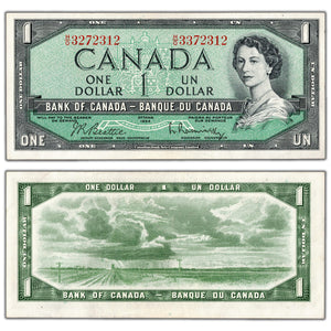 SOLD $1 1954 Bank of Canada Note H/O Prefix Mismatched Serial Error - EF/AU