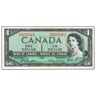 SOLD $1 1954 Bank of Canada Note H/O Prefix Mismatched Serial Error - EF/AU
