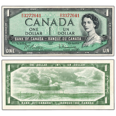 $1 1954 Bank of Canada Note H/O Prefix Mismatched Serial Error - EF