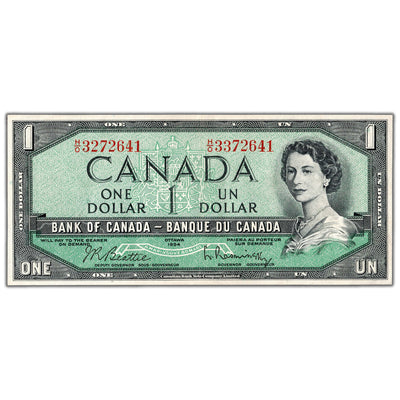 $1 1954 Bank of Canada Note H/O Prefix Mismatched Serial Error - EF