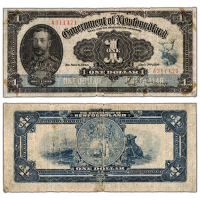 $1 1920 Government of Newfoundland Note Hickey-Brownrigg NF-12b - Tape Residue