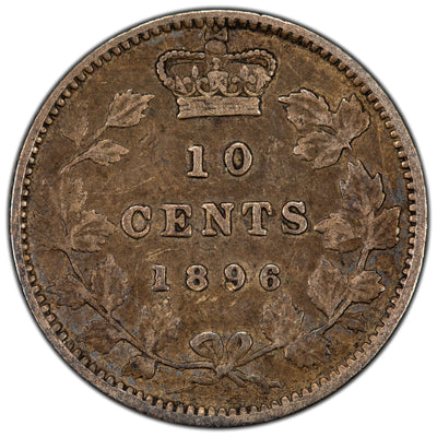 Canada 1896 Obverse 6 10 Cents Dime Silver Coin - Very Fine