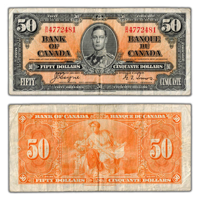 $50 1937 Bank of Canada Note Coyne-Towers B/H Prefix BC-26c - Fine