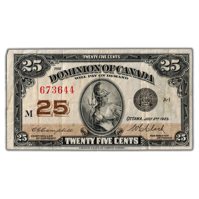 25 Cents 1923 Dominion of Canada Note Shinplaster DC-24d - VF