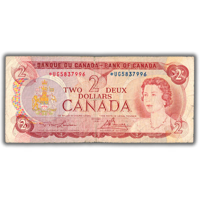 SOLD $2 1974 Bank of Canada Note Lawson-Bouey *UG Replacement Prefix BC-47aA