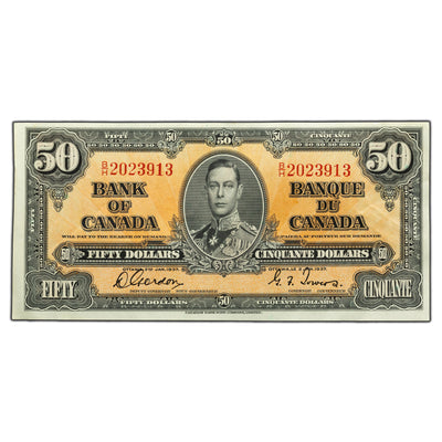 SOLD $50 1937 Bank of Canada Note Gordon-Towers B/H Prefix BC-26b - EF