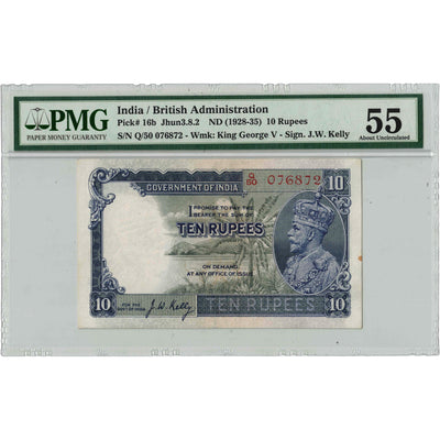 India ND (1928-35) 10 Rupees Note P #16b - PMG AU-55 (small stain)