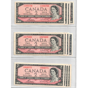 SOLD Lot of 12 $2 1954 Bank of Canada Notes - VF+ Average Grade