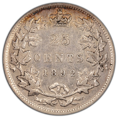 Canada 1892 25 Cents Quarter Silver Coin - Very Fine