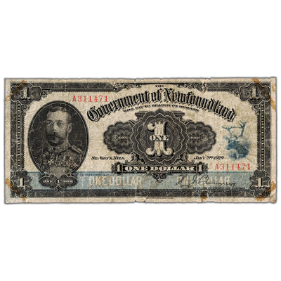 $1 1920 Government of Newfoundland Note Hickey-Brownrigg NF-12b - Tape Residue