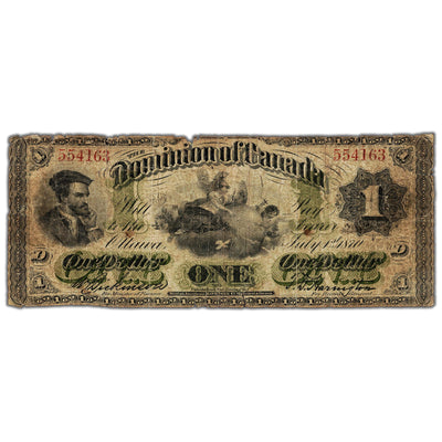 SOLD $1 1870 Dominion of Canada Note Payable at Toronto DC-2b - Tears/Holes