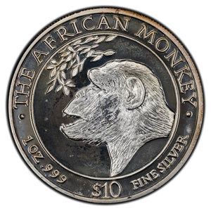 SOLD Somalia 1998 $10 1oz .999 Fine Silver Coin - The African Monkey