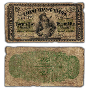 SOLD 25 Cents 1870 Dominion of Canada Shinplaster Note Letter 'B' DC-1b