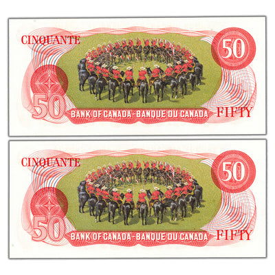 SOLD $50 1975 Bank of Canada Notes EHK Prefix BC-51b - 2 Consecutive Choice UNC