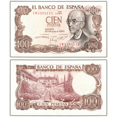 Spain 1970 100 Pesetas Note P #152 - AU+