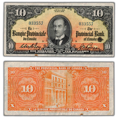 SOLD $10 1936 Banque Provinciale du Canada Chartered Note CH #615-18-06