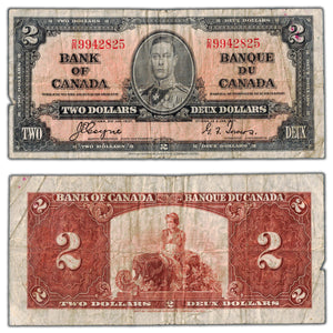 SOLD $2 1937 Bank of Canada Note Coyne-Towers D/R Prefix BC-22c - Tear