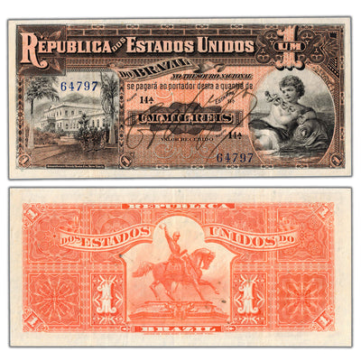 SOLD Brazil 1917 1 Mil Reis Note P #5a - VF/EF