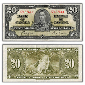 SOLD $20 1937 Bank of Canada Note Coyne-Towers H/E Changeover Prefix BC-25c - EF
