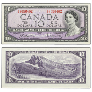 SOLD $10 1954 Bank of Canada Note Beattie-Rasminsky S/V Prefix BC-40b - Ch UNC
