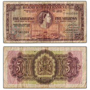 SOLD Bermuda 1952 5 Five Shillings Note P #18a - Circulated