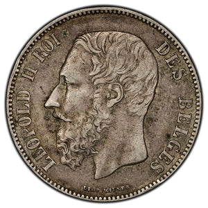 SOLD Belgium 1873 5 Francs Silver Coin KM #24