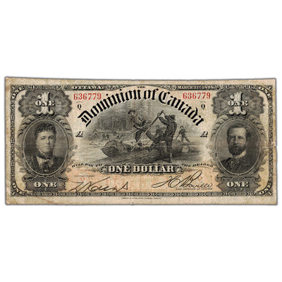 SOLD $1 1898 Dominion of Canada Note Boville Series Q DC-13c - Fine (hole)