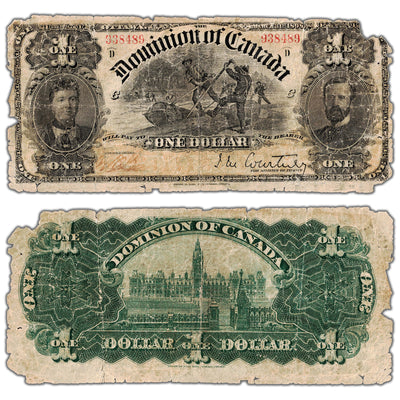 SOLD $1 1898 Dominion of Canada Note Courtney Series D DC-13b - Damaged
