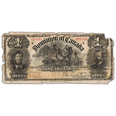 SOLD $1 1898 Dominion of Canada Note Courtney Series D DC-13b - Damaged