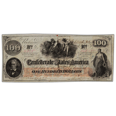 SOLD United States 1862 Confederate States of America $100 Note T-41 - AU