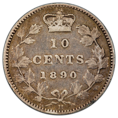 Canada 1890-H 10 Cents Dime Silver Coin - Fine