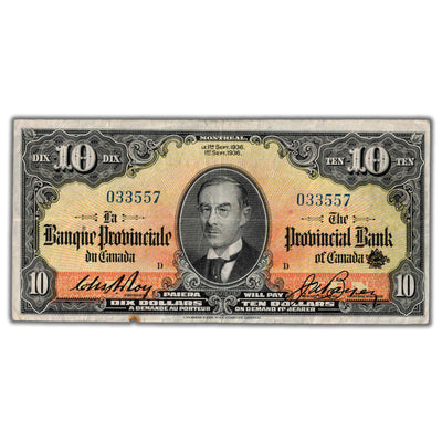 SOLD $10 1936 Banque Provinciale du Canada Chartered Note CH #615-18-06