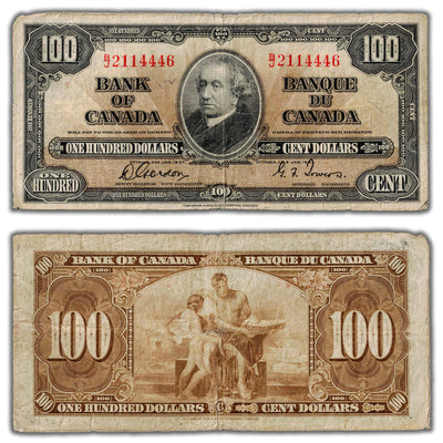 SOLD $100 1937 Bank of Canada Note Gordon-Towers BC-27b - Minor Writing/Tear